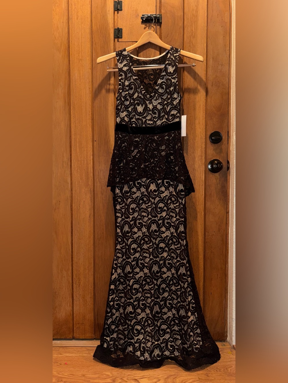 VENUS Black Lace Overlay Maxi Dress with Ivory Underlay